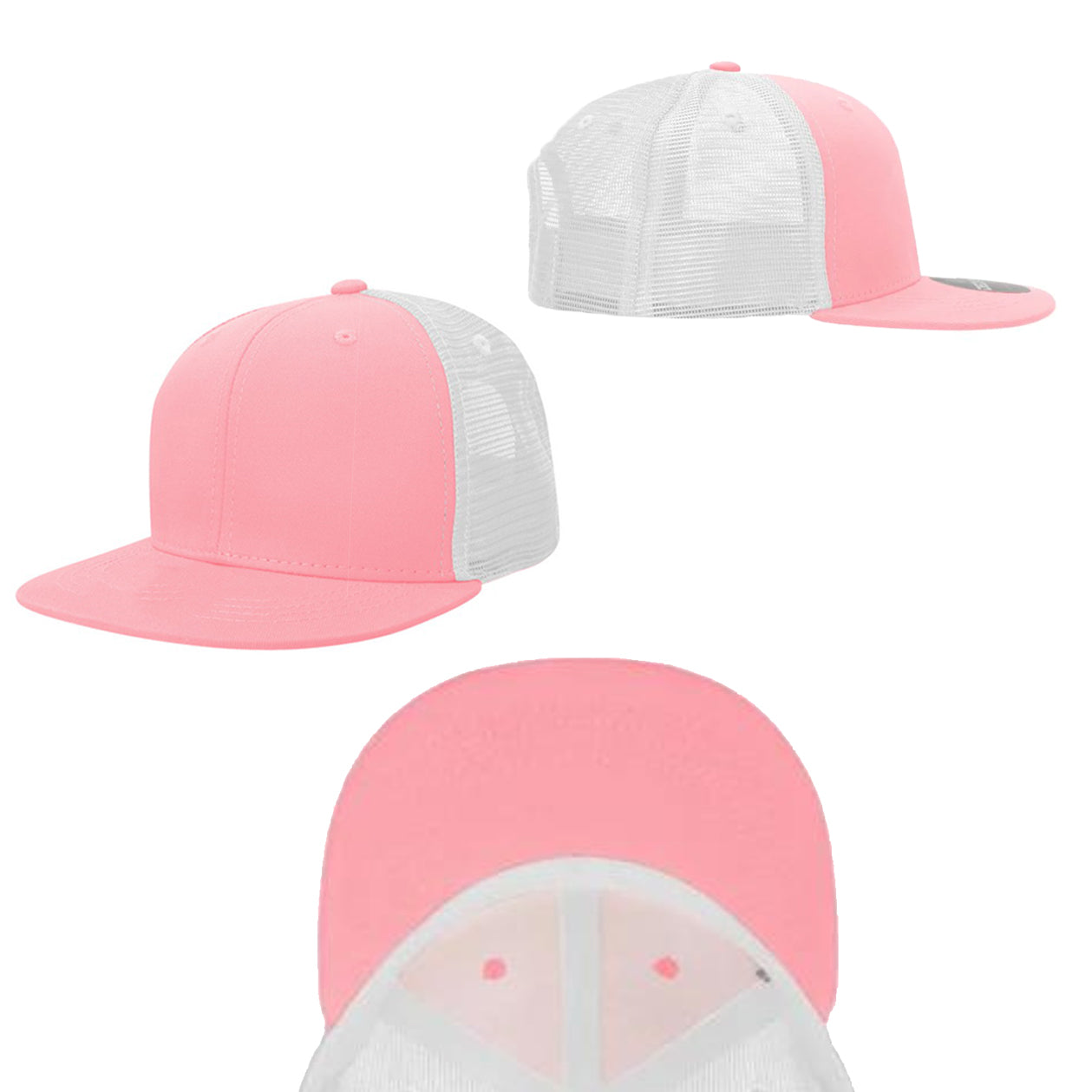 Pink Youth Kids Trucker Snapback Hats High Profile 6 Panel Flat Bill Caps - Tnee's